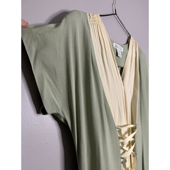 VTG Express Maxi Dress Womens Size 5/6 Sage Green Short Sleeve Tie Front Ballet - Picture 3 of 5